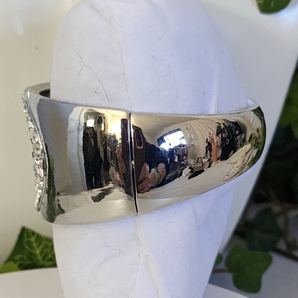 Silver Statement Clamper Hinge Bracelet Crystal Evil Eye - Picture 6 of 13